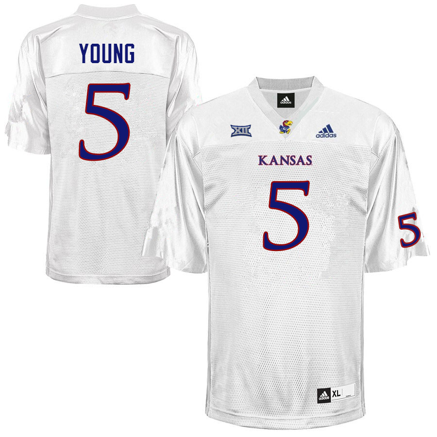 Men #5 Christian Young Kansas Jayhawks College Football Jerseys Sale-White - Click Image to Close